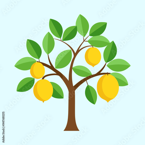 A vibrant stylized lemon tree showcasing its ripe fruit against a light background
