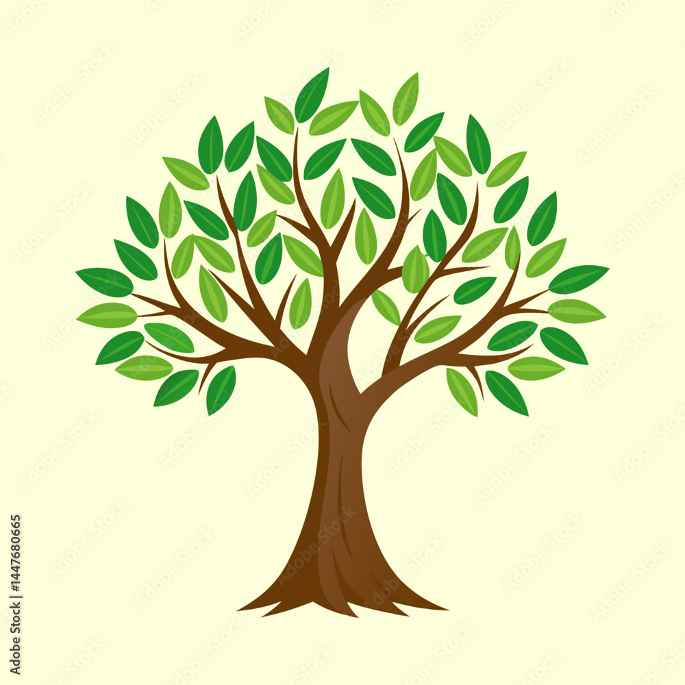Fototapeta premium Stylized Tree Vector Illustration with Green Leaves and Brown Trunk Design