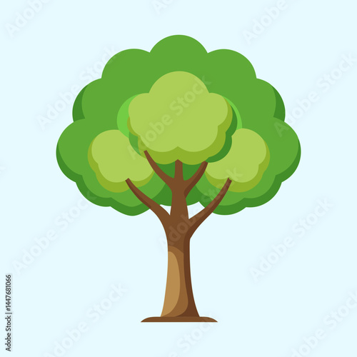Stylized Tree with Lush Green Foliage and a Simple Blue Background