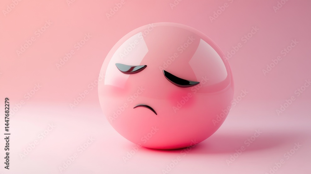 Fototapeta premium Sad emoji on a pink background