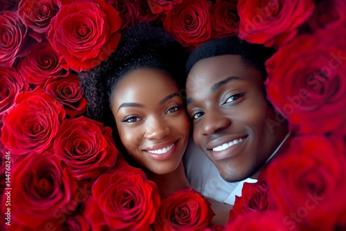 Obraz na płótnie Commercial digital ads creative. Sign of love and affection. Valentine's day, soulmatescouple: stunning bold image of loving black adult lovers. Stylish romance. Couple art. Deep love. w salonie
