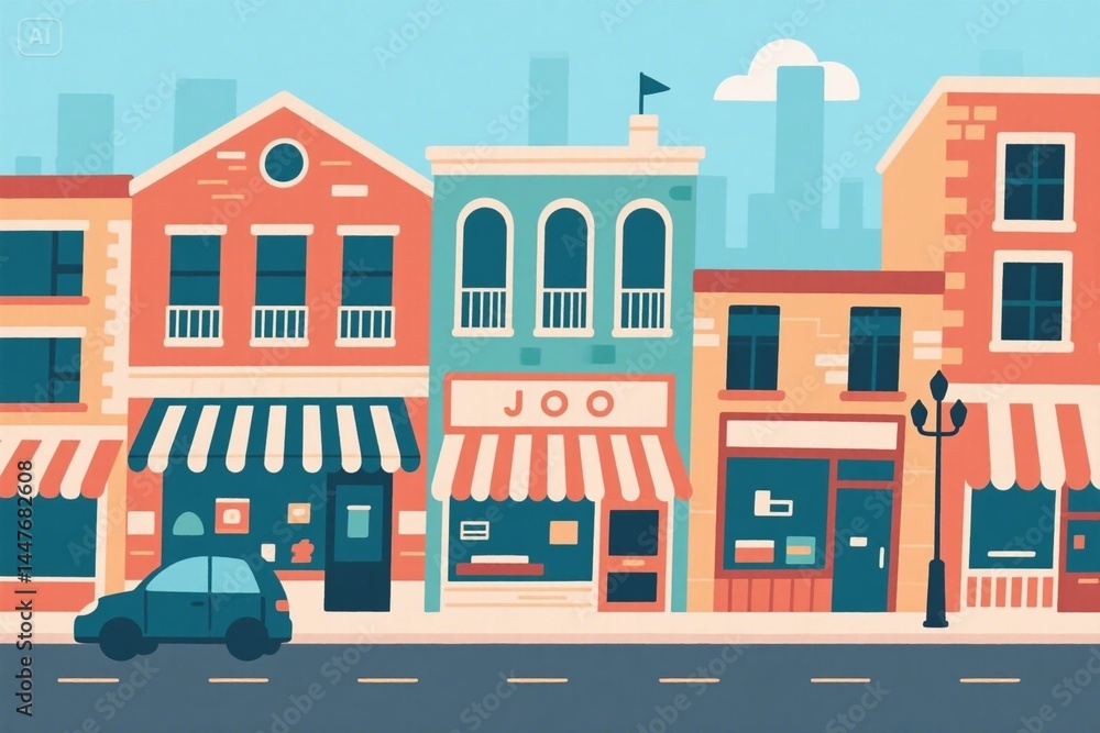 Fototapeta premium Street of shop buildings background vector illustration