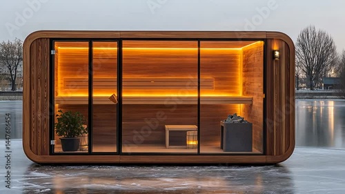 Wallpaper Mural Luxury Outdoor Sauna by the Frozen Lake:  Relaxation and Wellness in Winter Wonderland Torontodigital.ca