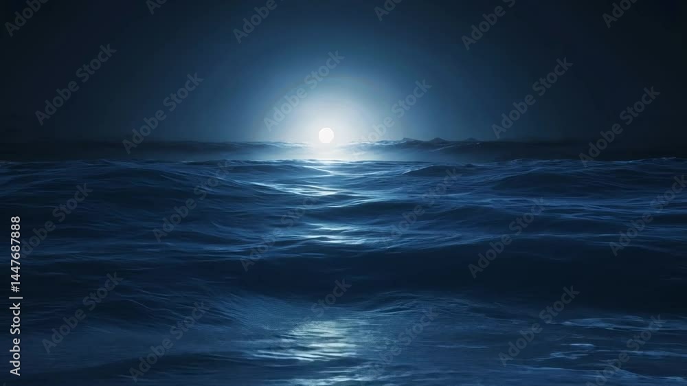 Ocean at Night, Moonlight on the Waves, Serene Seascape Ocean at Night, Moonlight on the Waves, Serene Seascape
