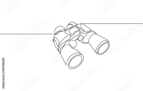 Continuous single one line of binoculars. Vector illustration, Binoculars continuous one line drawing of pro vector. Hunting binoculars continuous line editable stroke.