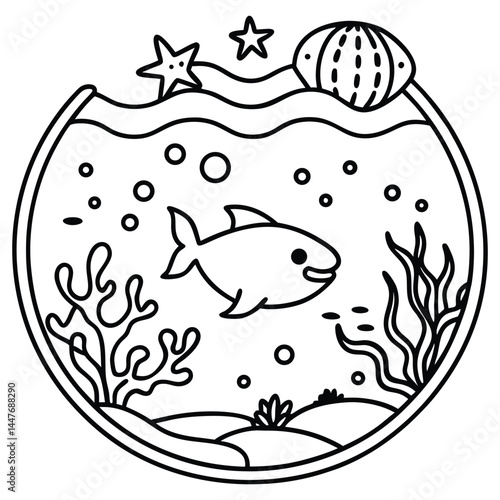 Underwater world Hand drawn kawaii ideal for coloring book