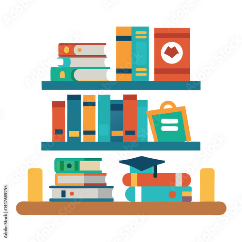 vector illustration of a bookshelf icon on white background