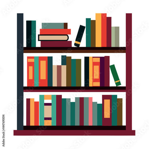 bookshelf with books icon on white background
