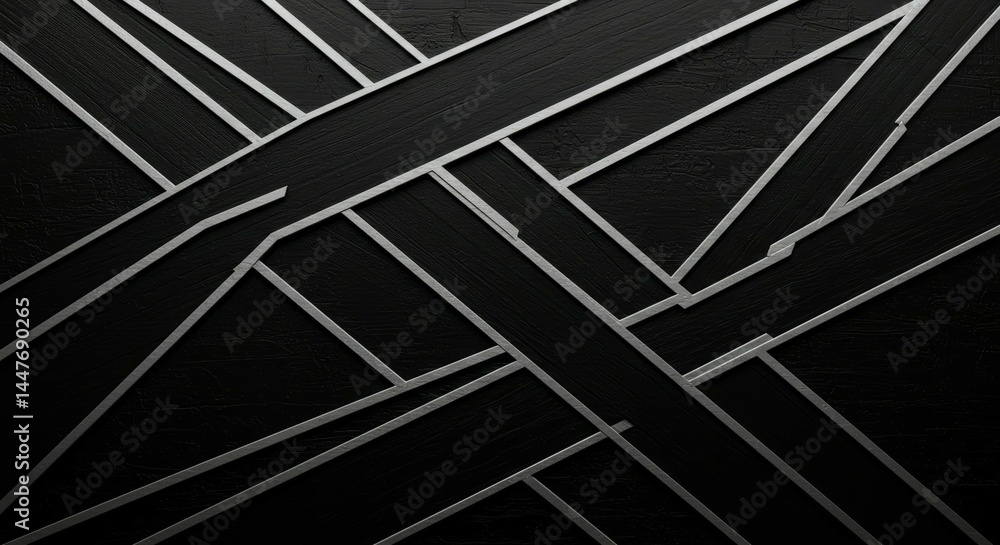 Abstract Geometric Pattern Black Background with Silver Stripes Abstract Geometric Pattern Black Background with Silver Stripes