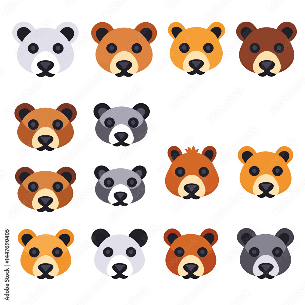 Obraz premium Cute_Cartoon_Bear_Faces_Collection_Adorable_Bear_Illustrations_in_Various_Colors_and_Styles_Perfect_for_Kids_Designs_and_Animal_Themed_Projects