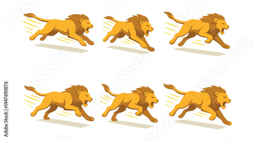 Dynamic lion icons set – sprinting, roaring, fierce, fast, motion, power