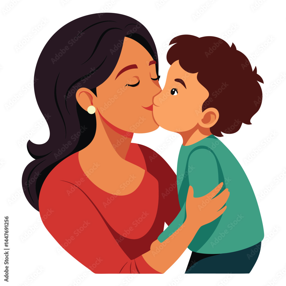 Mother kissing her child on the cheek isolated vector illustration Mother kissing her child on the cheek isolated vector illustration