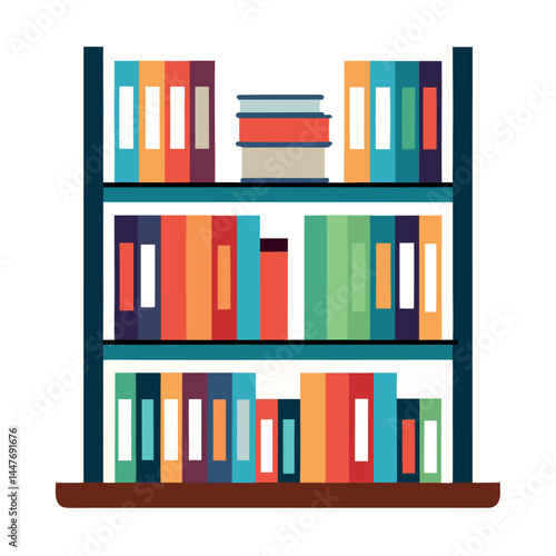 bookshelf with books icon on white background
