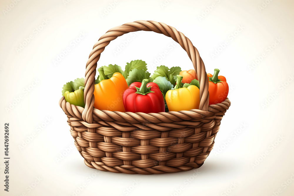 Colorful Peppers In A Wicker Basket Colorful Peppers In A Wicker Basket