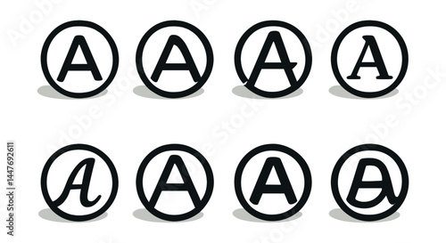 Isometric circle monograms icons set – variants of letter a in stylish circular designs