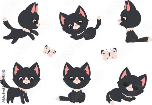 Cute cartoon kittens. Cats vector illustration. Playful kittens in different poses.