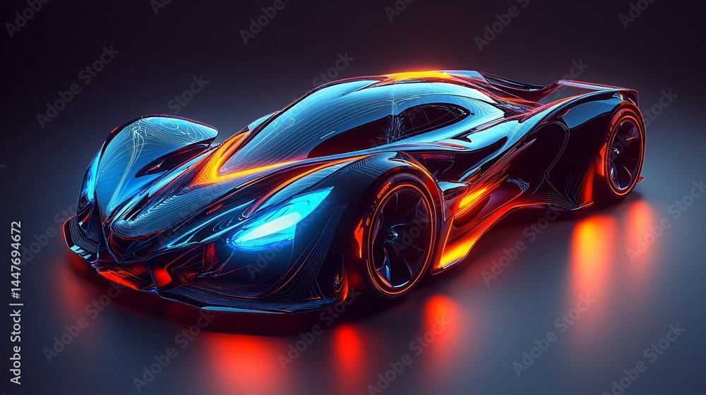 Futuristic sports car, glowing with vibrant neon lights Futuristic sports car, glowing with vibrant neon lights