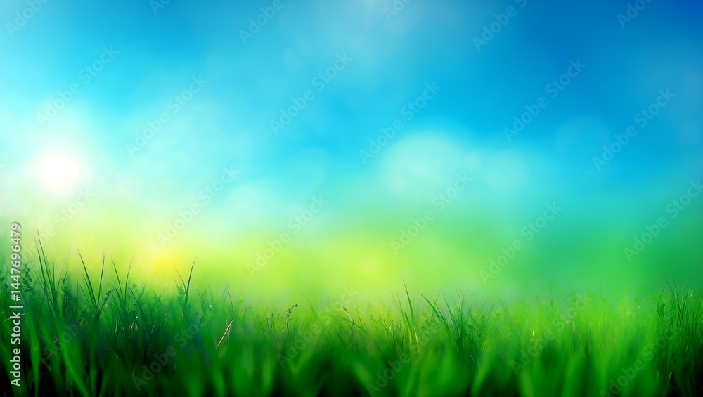 Vibrant spring meadow under a bright blue sky Vibrant spring meadow under a bright blue sky