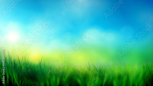 Vibrant spring meadow under a bright blue sky