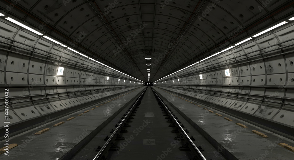 Dark Subway Tunnel with Straight Tracks and Minimal Lighting Dark Subway Tunnel with Straight Tracks and Minimal Lighting