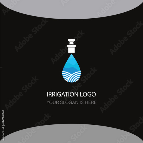 irrigation system logo creative flat simple design Sprinkler in a drop, irrigation services, logo design.  system parts and drip watering, vector design and illustration
