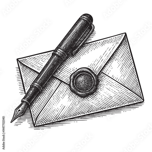 fountain pen beside a sealed envelope vector illustration