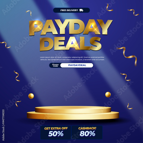 Payday Sale discount deals Deep Blue Light gradient Editable text effect Golden showcase promo marketing banner
