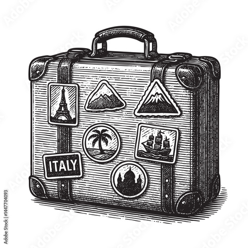 suitcase with travel stickers vector illustration