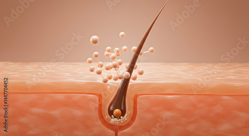 Detailed Close-Up of Skin Layer with Hair Follicle and Miniature Bubbles