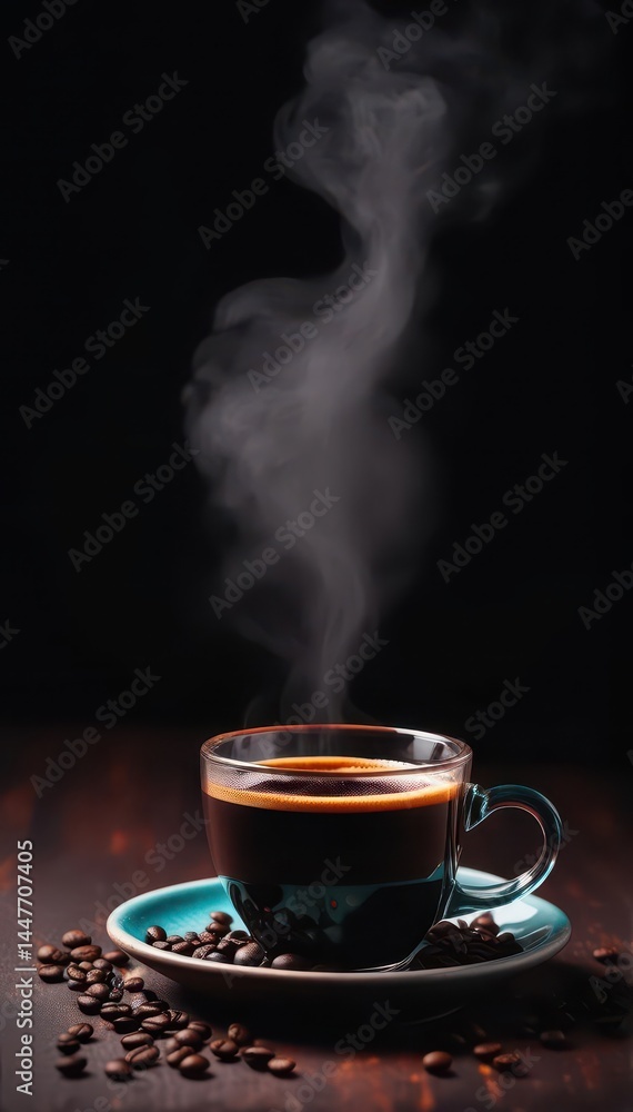 Steaming black coffee in simple cup; rich, dark tones , comfort, mug, top view Steaming black coffee in simple cup; rich, dark tones , comfort, mug, top view