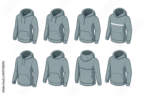 Sport hoodie icons set – casual, activewear, fashion, apparel, design, hoodie, winter, clothes, collection