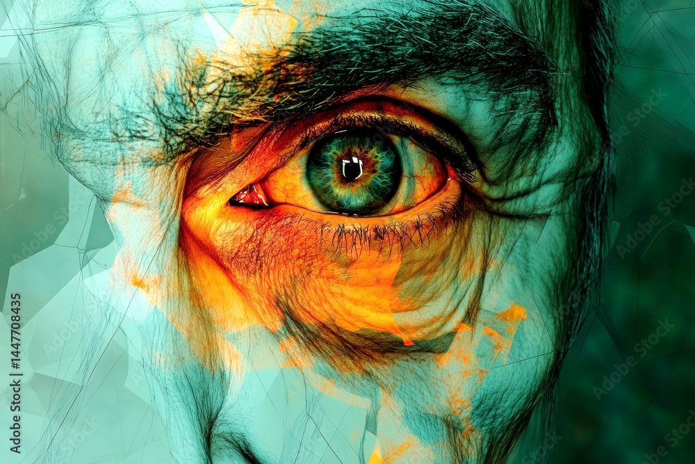 Geriatric illness. Medical issues in old age. Aging mind. Metaphorical glaucoma feelings of a maturation. Glaucoma - difficulty in old age: abstract image of physical state. Health in old a.