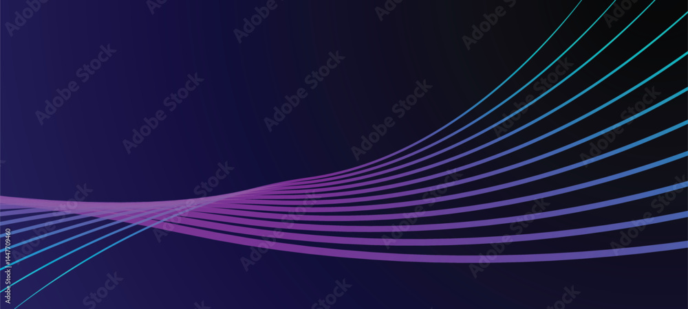 A dynamic abstract background featuring futuristic gradient wave lines in purple and blue tones over a dark backdrop, perfect for tech, digital, or modern design projects.