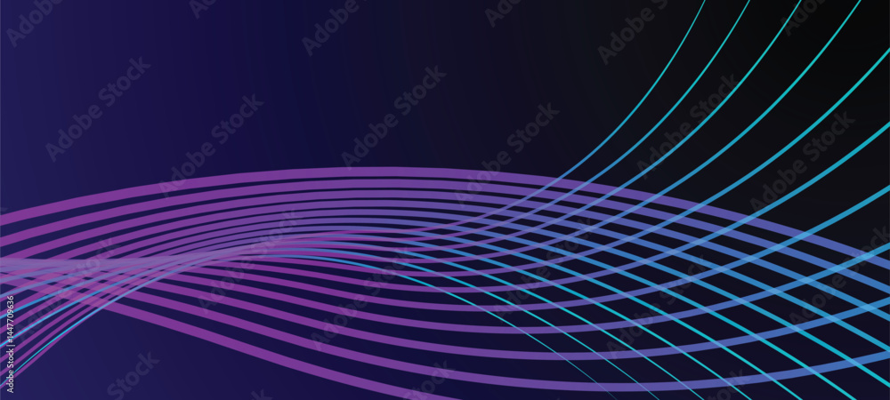 A dynamic abstract background featuring futuristic gradient wave lines in purple and blue tones over a dark backdrop, perfect for tech, digital, or modern design projects.