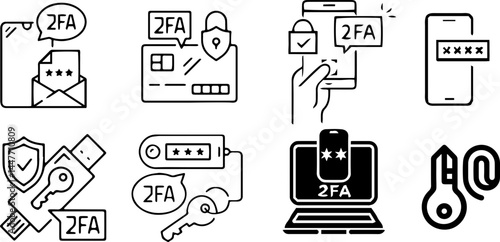 Authentication Icons Set – 2FA, MFA, and Secure Access Symbol Collection, vectors set.