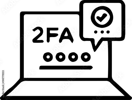 Laptop 2FA Login Icon – Verified Screen Access with Two-Factor Authentication, vector