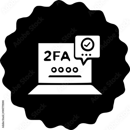Secure Laptop Login Icon (Dark Badge) – 2FA Protected Access in Dark Theme, vector