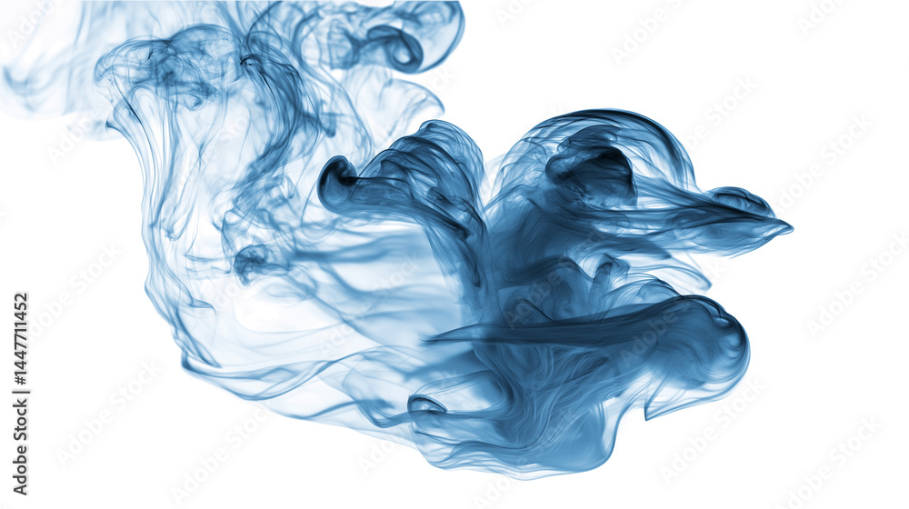 Fototapeta premium Abstract fluid smoke art in shades of blue isolated on white transparent background