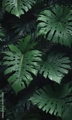Mysterious overlapping exotic leaves form an elegant, textured tropical design , vibrant, organic, black