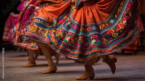 Colorful Traditional Mexican Skirts in Motion During Folkloric Dance Celebration

