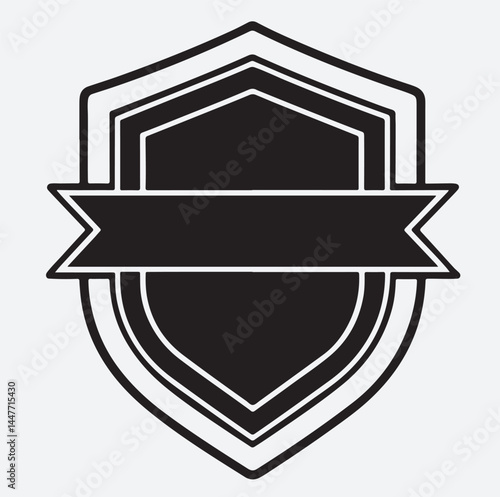 badge solid element set silhouette vector art illustration, shield with ribbon, logo design