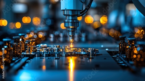 Wallpaper Mural A robotic arm precisely assembles components in a high-tech manufacturing environment. The image features a cool blue tone, highlighting modern HD 8K wallpaper Photographic Image Torontodigital.ca