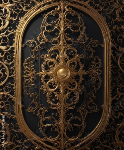 Intricate gold filigree on black, metallic accents, texture, pattern, vintage