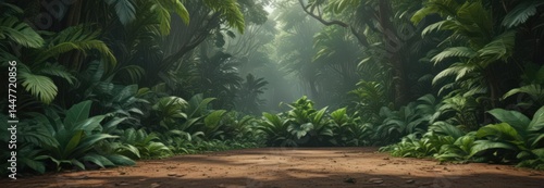 Lush, emerald green tropical leaves carpet the forest floor ,  wild,  canopy,  flora