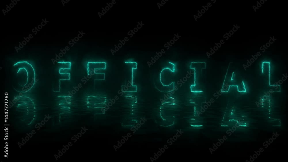 Neon glowing Official effects on a structured surface - blurred blue lettering official illuminated over the background Neon glowing Official effects on a structured surface - blurred blue lettering official illuminated over the background