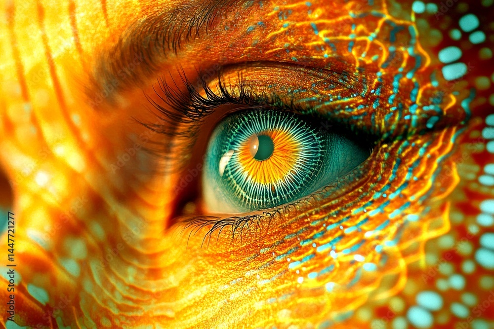 Floating lights. Brain fog. Metaphorical psychedelic therapy awareness of a mental illusion. Distorted consciousness. Hallucination - due to psychedelic therapy: abstract image of human stat.