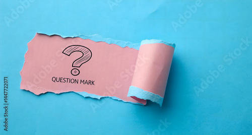 Drawn question marks on stickers, blue background