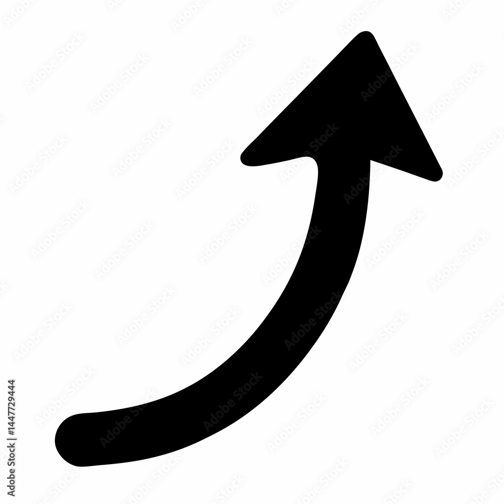 Curved Upward Arrow Silhouette Minimalist Black Vector Growth Symbol Curved Upward Arrow Silhouette Minimalist Black Vector Growth Symbol