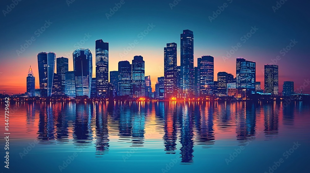 Fototapeta premium A breath-taking city landscape at night featuring bright lights and a lively urban environment