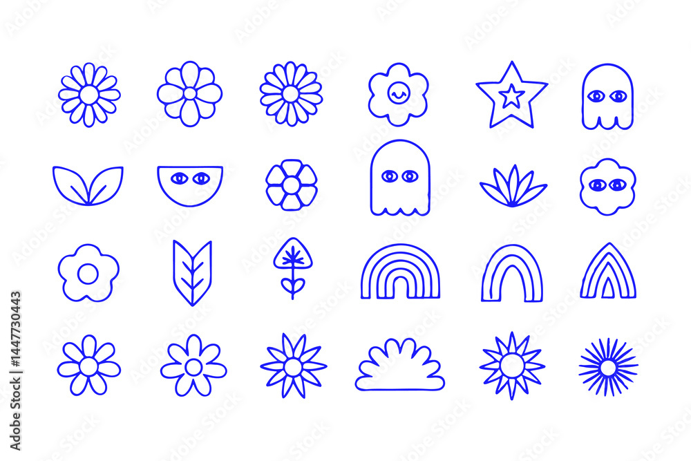 Fototapeta premium Minimalist Vector Set. Abstract Flowers, Doodles, Scribbles and Shapes for Branding, Packaging, Prints, Backgrounds & Social Media Aesthetic Design Elements